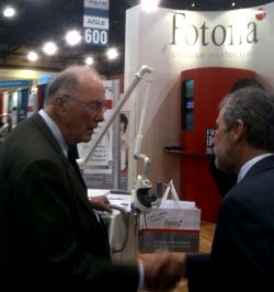 Charles Townes and Dr. Matjaz Lukac discussing
Fotona’s Dynamis line at ASLMS 2010 in Phoenix,
Arizona.